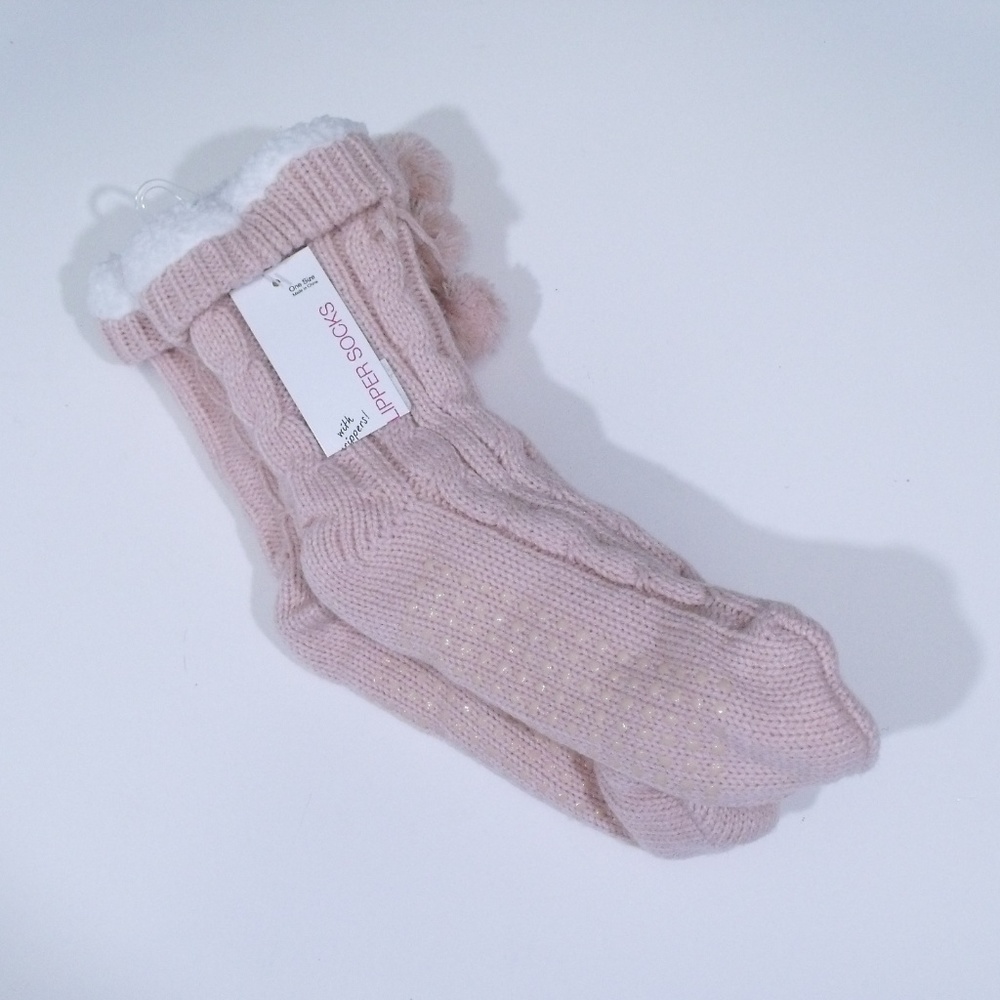 Capelli Cable Knit Pink Slipper Socks